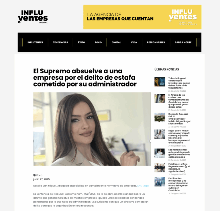 Influyentes Cantabria: ¿Responde siempre una empresa por los delitos cometidos por su administrador?
